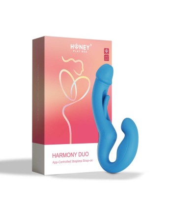 Harmony Duo Strap on vibrant avec tapotage - Bleu